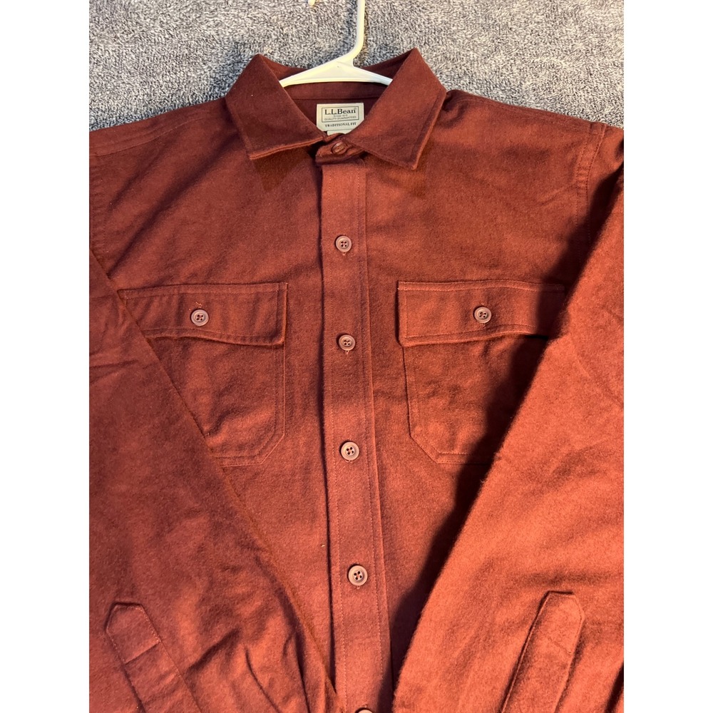 LL Bean Mens Traditional Fit Chamois Shirt Burgundy Red Cotton 187923 Medium Reg